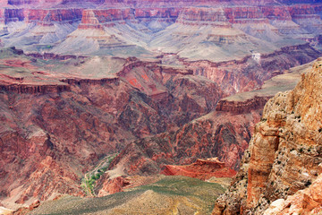 Grand Canyon aerial view landscape. Amazing relief background in the Grand Canyon National Park, Arizona, USA. View from Kaibab trail, South Rim. Nature background, good for wallpaper. 