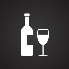 Wine bottle with glass on black background icon