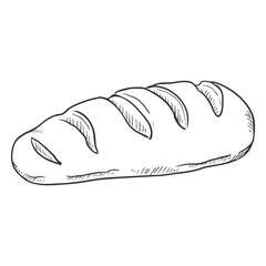 Vector Single Sketch Illustration - Long Loaf. Small Baguette.