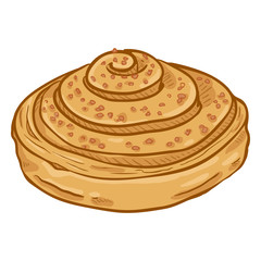 Vector Cartoon Illustration - Round Cinnamon Bun with Sugar Crumb