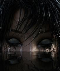 3d illustration of Ghost woman in the lake,Scary background mixed media