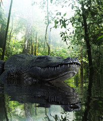 Giant crocodile in the lake,3d illustration conceptual