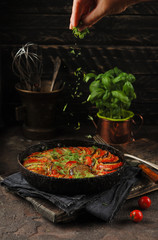 French traditional dish - ratatouille cooked at home from eggplant, zucchini, tomatoes, sweet...