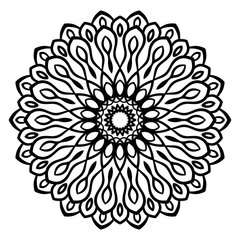Outline Mandala. Ornamental round doodle flower isolated on white background. Geometric circle element. Vector illustration.