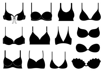 Set of different bras isolated on white