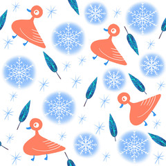 watercolor illustration with Snowflake , cute birds pattern isolated on white background