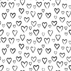 Hearts seamless pattern. Love sketch texture with heart set on white, vector hearted drawing ornament for valentine fashion