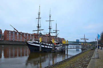 Germany,Bremen-river Weser and sailboat