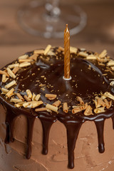 Obraz premium Homebaked Birthday Chocolate Cake. Wine Glass.
