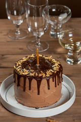 Homebaked Birthday Chocolate Cake. Wine Glass.