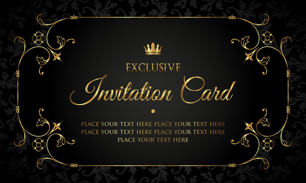 Luxury invitation card design - black and gold vintage style