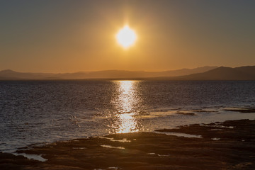 Sunset at Bombay Beach, on the shore of the Salton Sea in California