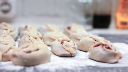 close up. homemade dumplings on blurred background