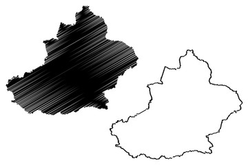 Xinjiang Uyghur Autonomous Region (Administrative divisions of China, China, People's Republic of China, PRC) map vector illustration, scribble sketch Xinjiang map