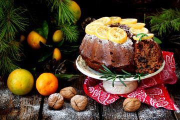 Christmas cake with dried fruits and nuts
