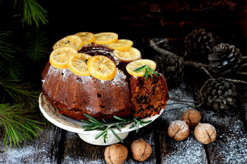 Christmas cake with dried fruits and nuts