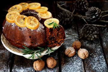 Christmas cake with dried fruits and nuts