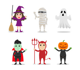 Obraz na płótnie Canvas Set of character cartoon Halloween monster costume on white background - Vector illustration
