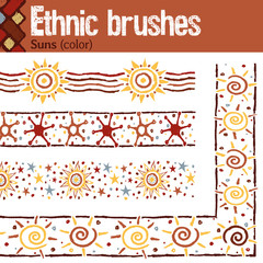 Suns (color). 4 pattern brushes for Illustrator in tribal style, made from hand-drawn drawings. All brushes include outer and inner corner tiles.
