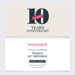 10 years anniversary invitation vector illustration. Graphic design template