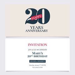 20 years anniversary invitation vector illustration. Graphic design template