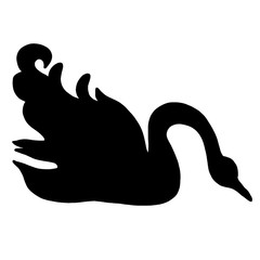 Elegant freehand swan silhouette with head down black. Symbol of wild nature, beauty. Fauna, birds. Lovely design for prints, posters, pattern, fabric, decoupage, manufacturing, scrapbooking.
