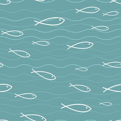 Seamless background. Primitive fish in the water.