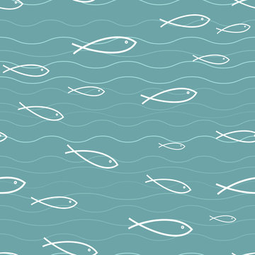 Seamless background. Primitive fish in the water.