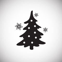 Christmas tree with snowflakes on white background icon