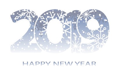 New Year 2019. Calendar. White inscription, merry Chrismas. Festive modern minimalist. Creative rooms. Dark background. Smartphone laptop. Banner, poster, numbers, snowflake, illustration flat design