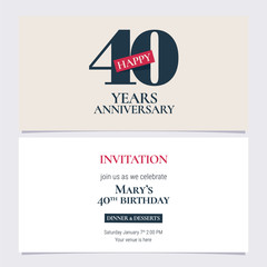 40 years anniversary invitation vector illustration. Graphic design template