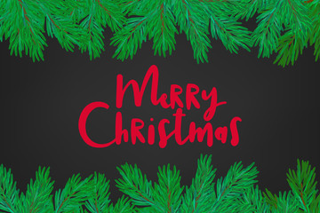 merry christmas lettering with christmas tree branch
