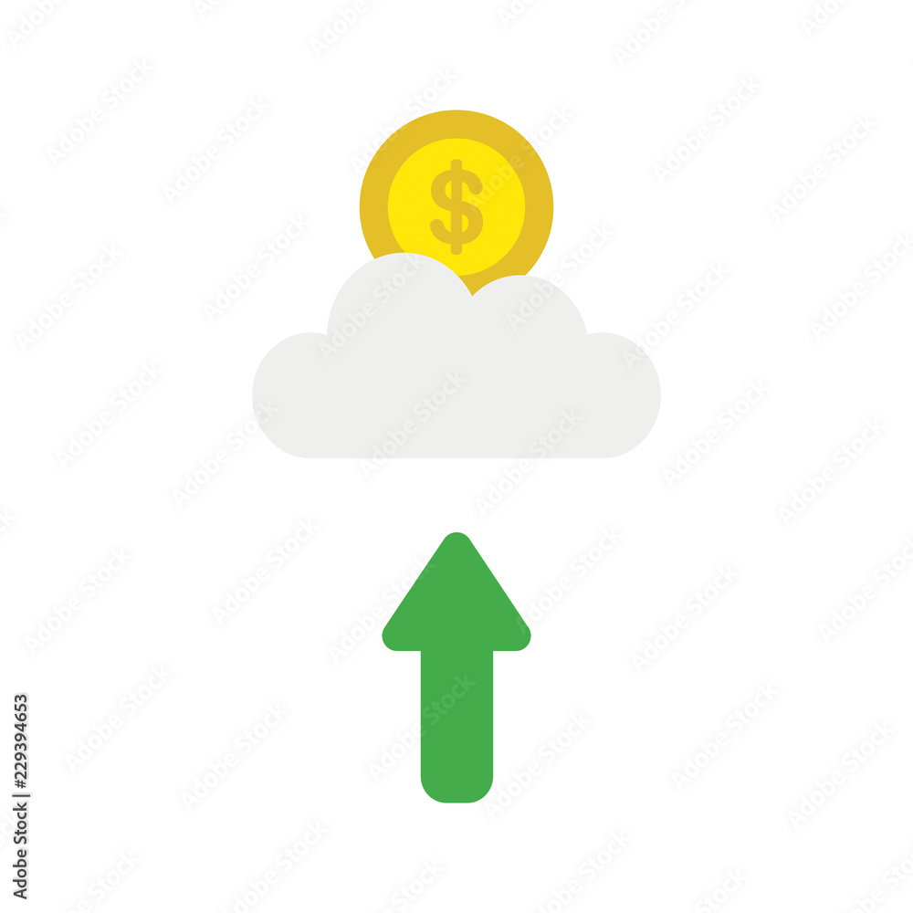 Poster vector icon concept of dollar coin on cloud with arrow moving up