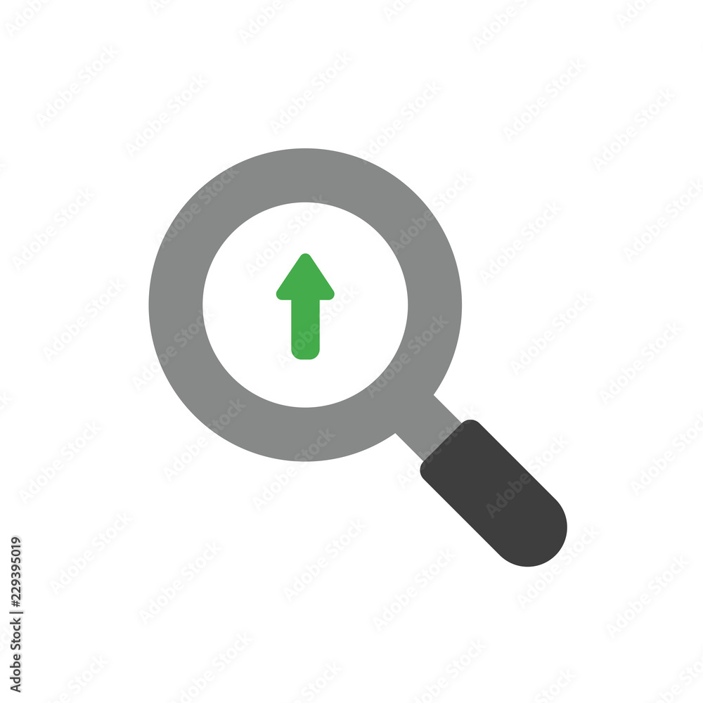 Poster vector icon concept of magnifying glass with arrow moving up