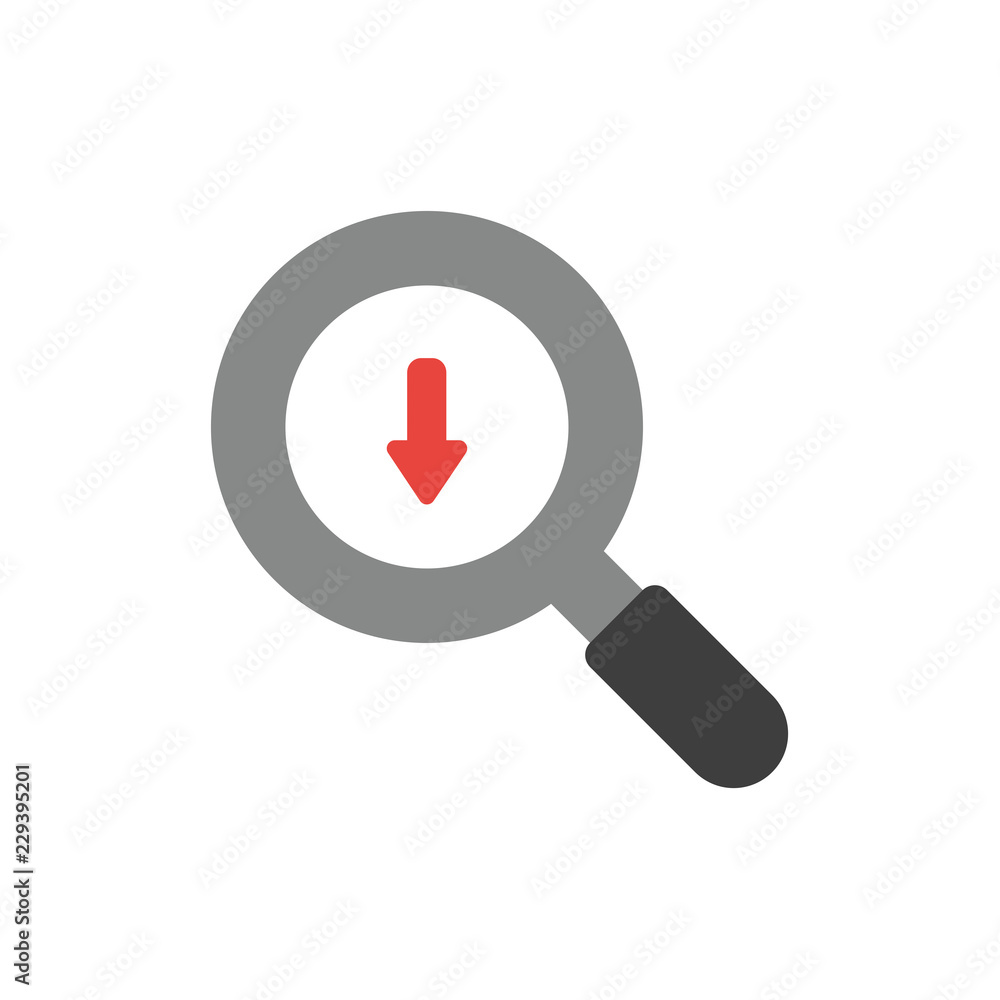 Poster vector icon concept of magnifying glass with arrow moving down