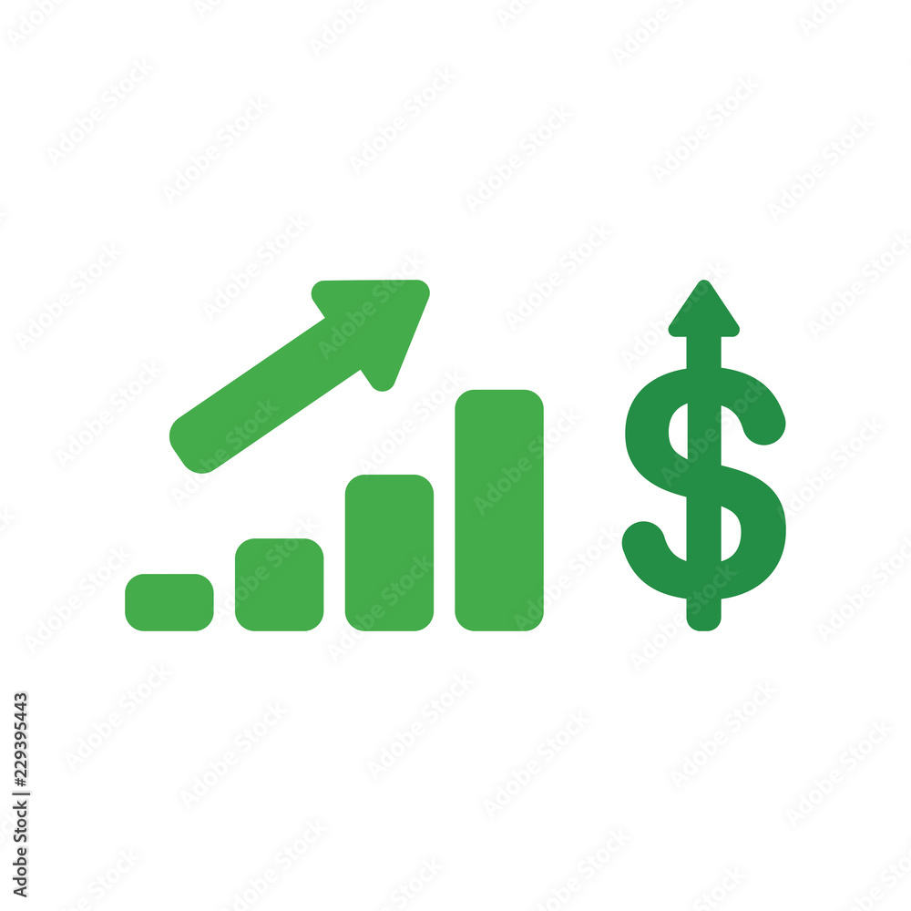 Poster vector icon concept of sales bar graph with dollar symbol moving up