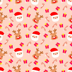 Cute Santa claus and reindeer seamless pattern.