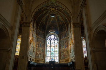 Fototapeta na wymiar Interior of the Shrine of Loreto, Santuario della Madonna, detail of the Holy House of Our Lady, Italy