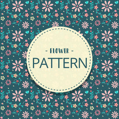 vector flat hand drawn sweet floral seamless pattern in vintage pastel dark blue