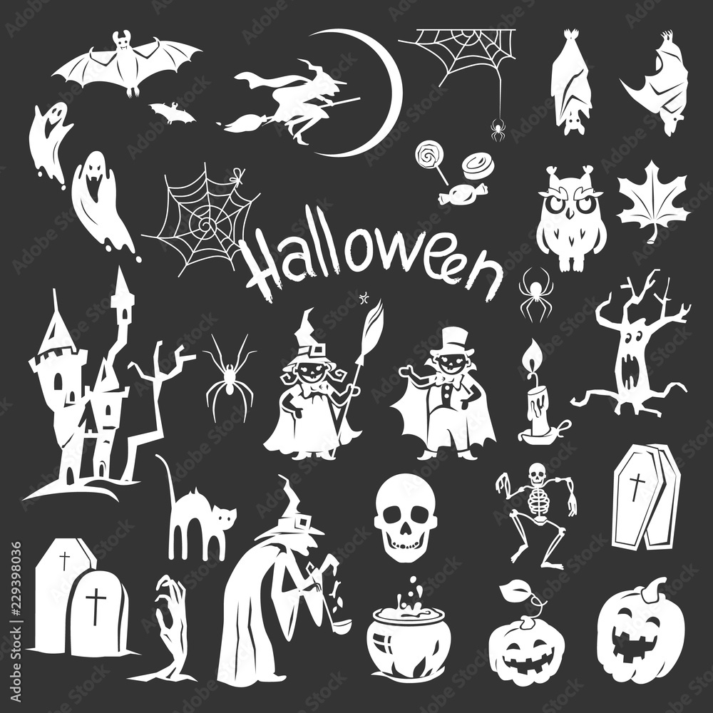 Poster Halloween icon set. Simple set of halloween vector icons for web design isolated on gray background