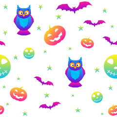 Abstract rainbow happy halloween seamless background. Modern pattern for halloween card, party invitation, menu, wallpaper, holiday shop sale, bag print, t shirt, workshop advertising etc.