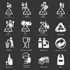 Recycles icon set. Simple set of recycles vector icons for web design on gray background