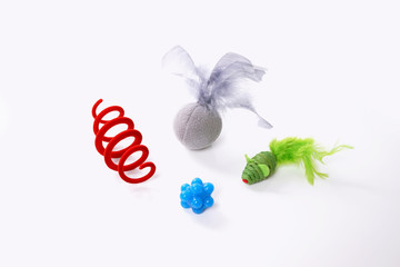 various colorful cat toys including toy mouse