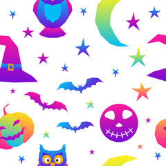 Abstract rainbow happy halloween seamless background. Modern pattern for halloween card, party invitation, menu, wallpaper, holiday shop sale, bag print, t shirt, workshop advertising etc.