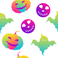Abstract rainbow happy halloween seamless background. Modern pattern for halloween card, party invitation, menu, wallpaper, holiday shop sale, bag print, t shirt, workshop advertising etc.
