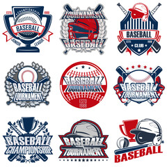 Set of nine baseball badge, emblem team tournament template, vector
