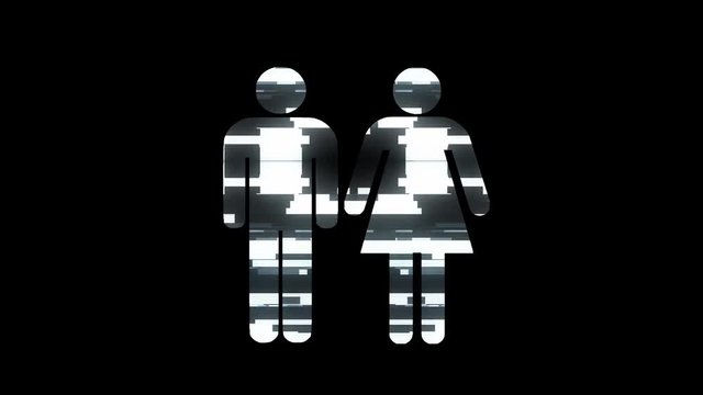 simple couple family symbol glitch screen distortion holographic display animation seamless loop background - New quality universal close up vintage dynamic animated colorful joyful cool nice video