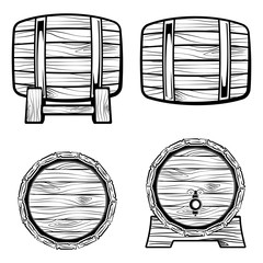 Set of barrel from different sides, monochrome style, vector

