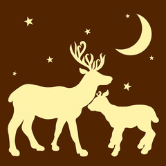 Two deer, stars and the moon, family
