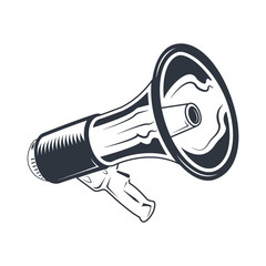 Megaphone isolated on the white background, monochrome style, vector
